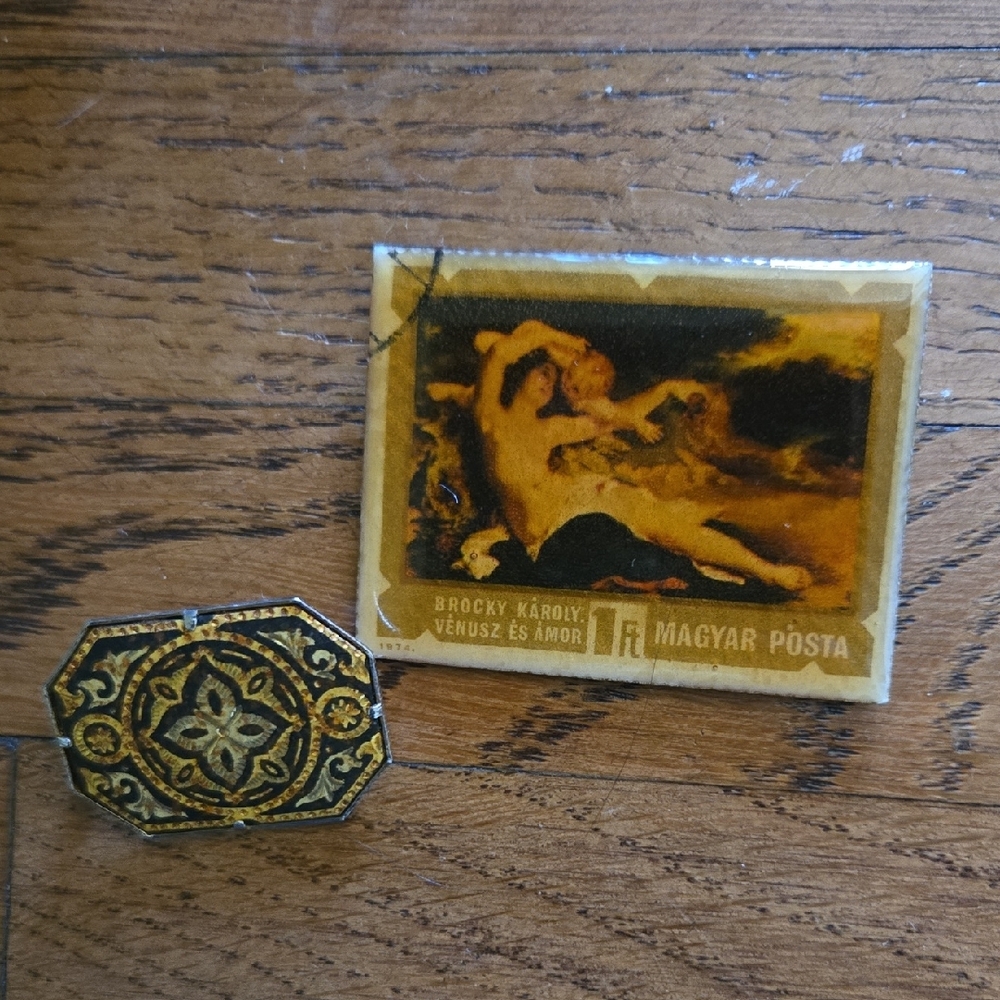 Vintage Magyar Posta Stamp Pin and Decorative Brooch